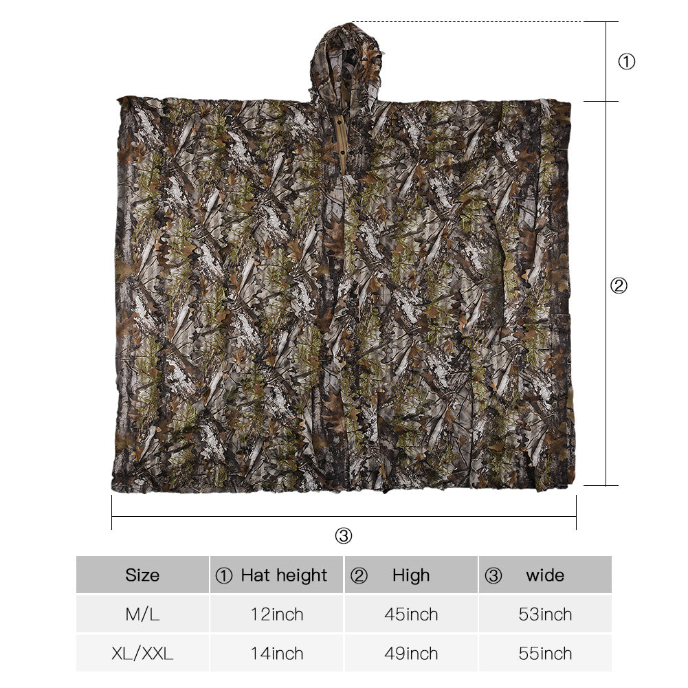 Kylebooker 3D Maple Leafy Hunting Camouflage Poncho Ghillie Suit Sniper Clothing Camo Cape Cloak