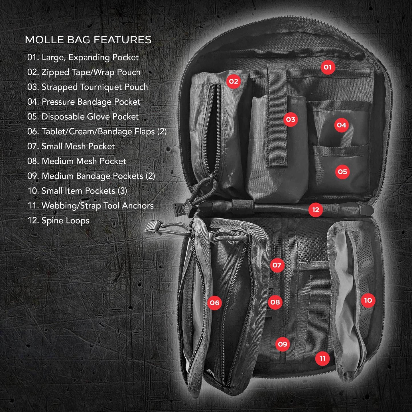 First Aid MOLLE Bag for First Aid Kits (IFAK) | Emergency;  Backpacking;  Travel;  Tactical;  Go Bag;  Bug Out Bag;  72 Hour Kit;  Essentials;  EDC;  EMT;  IFAK;  Survival | (Bag Only)