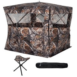 Portable Camo Waterproof Pop Up Ground Hunting Blind Stool Set