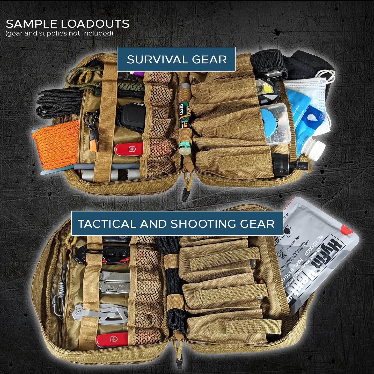 Excursion Gear Organizer;  Backpack Organizer | Utility MOLLE Bag Pouch | Backpacking;  Day Packs;  Go Bags;  Bug Out Bags;  72 Hour Kits;  Survival Kits;  Tactical Pack;  First Aid Supplies