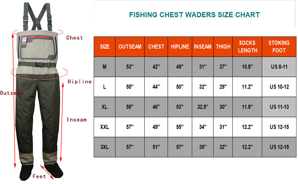 Kylebooker Waterproof Breathable Stockingfoot Chest Wader Premium Five Layer Fabric Fishing Waders KB007