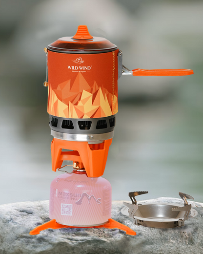 WILD-WIND Star X3 Outdoor Camping and Backpacking Stove Cooking System ( 0.8 Liter ) Portable Camping Stove with Piezo Ignition POT Support-Black